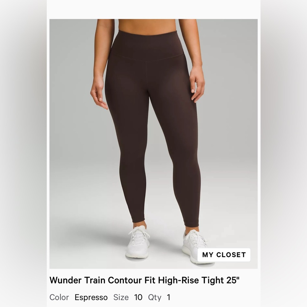 Lululemon Wunder Train Contour Fit High-Rise Tight 25" Espresso Size 10